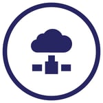 Data going to cloud navy icon