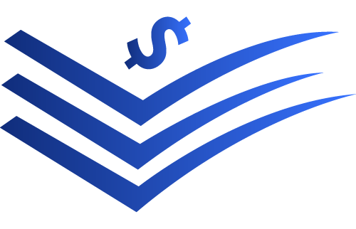 Blue money icon with dollar bills 